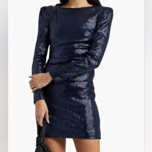 RACHEL ZOE $425 Juliette Cutout Sequined Mesh Mini Navy Blue Dress NWT